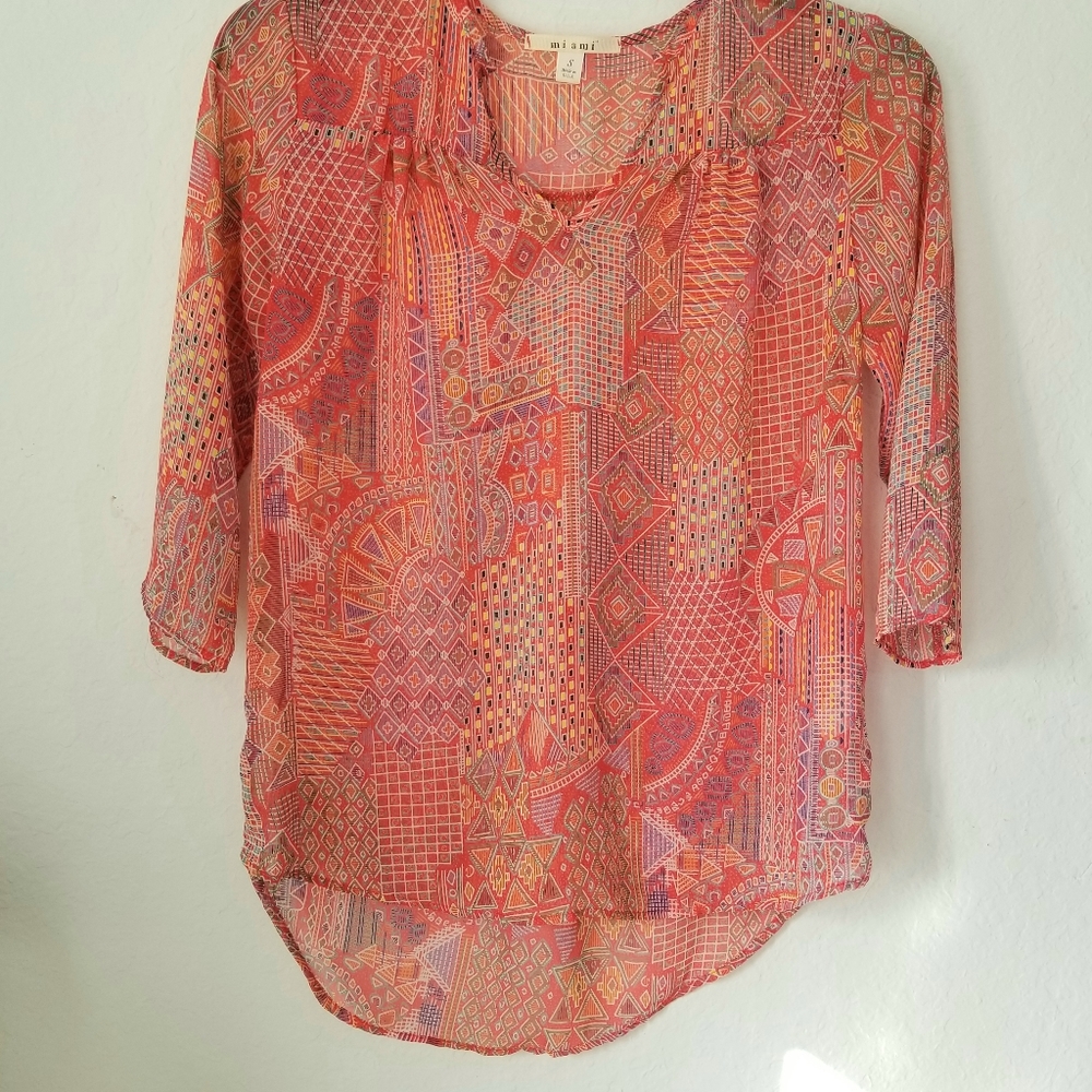 Miami Sheer Geometric Print Blouse